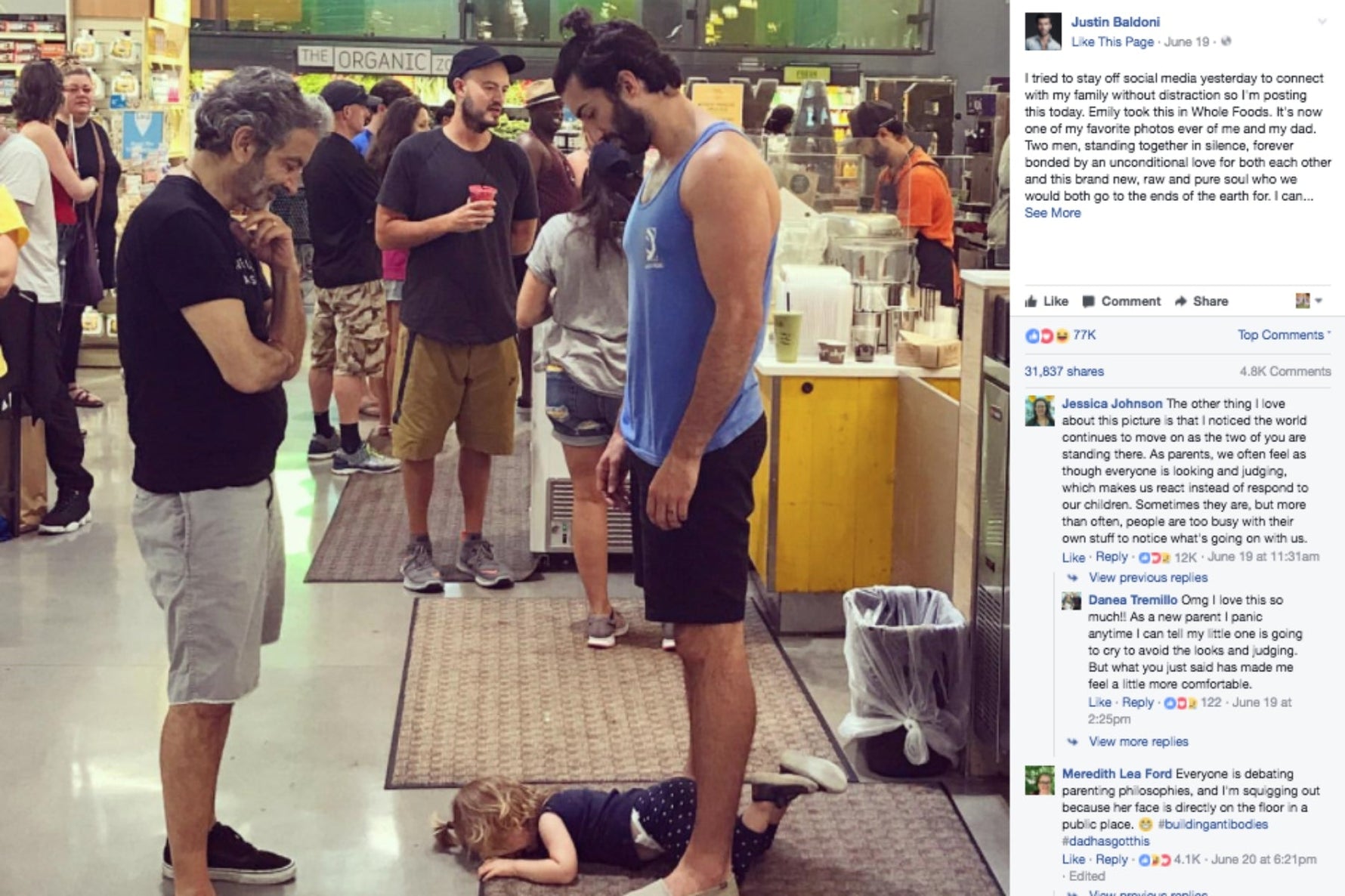 Justin Baldoni in the store with is tantruming daughter