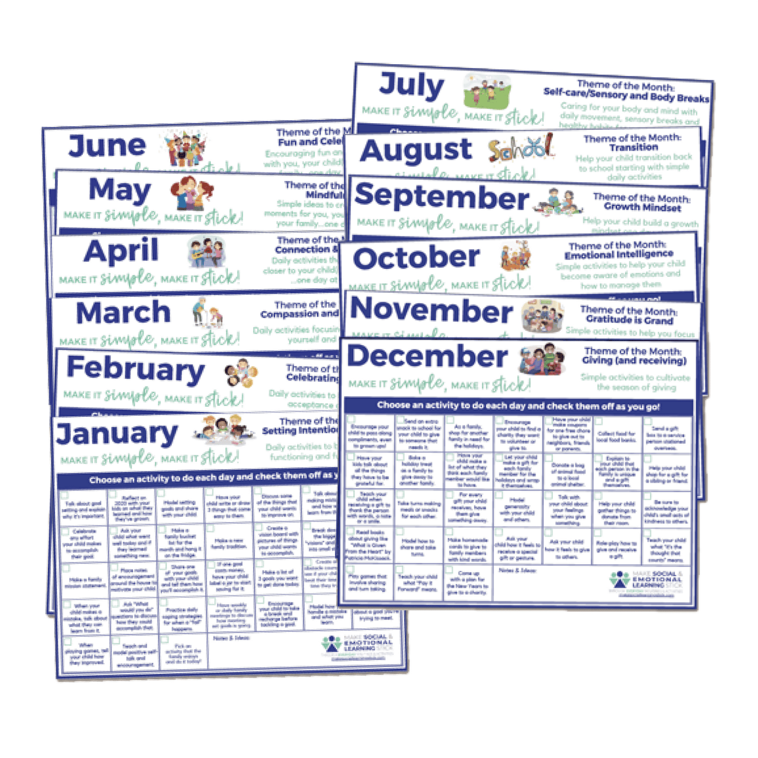 Make It Stick Social Emotional Activity Calendar (12-month)